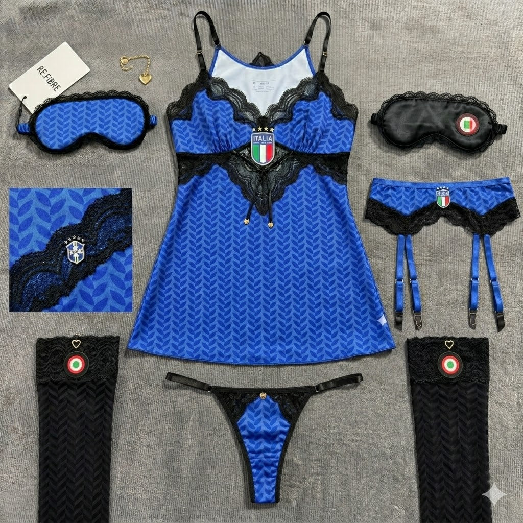 Italy Women's 2026 World Cup Sexy Lingerie Set | Silky Azzurri Fan Nightwear