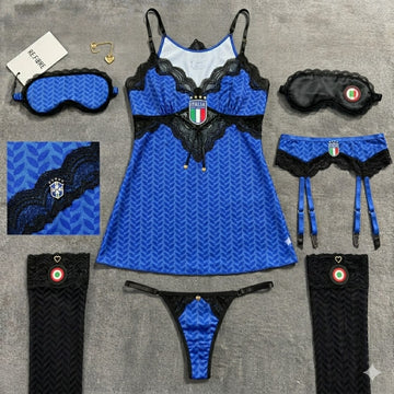 Italy Women's 2026 World Cup Sexy Lingerie Set | Silky Azzurri Fan Nightwear