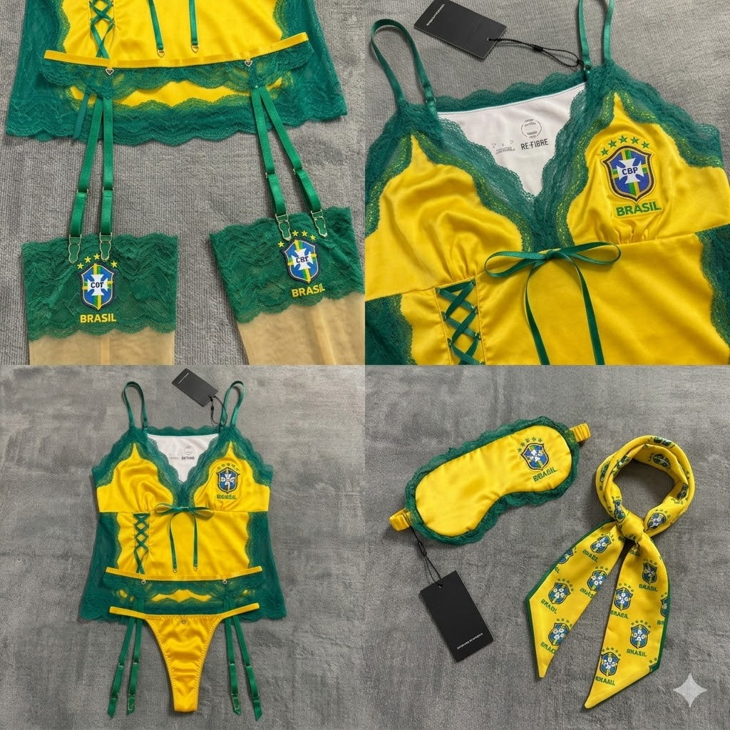Brazil Women's 2026 World Cup Sexy Lingerie Set | Silky Samba Fan Nightwear