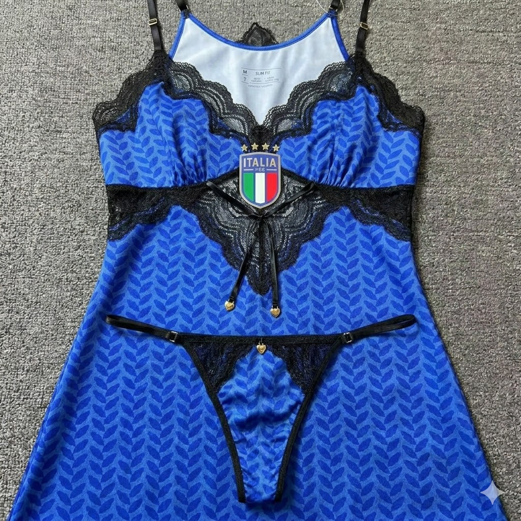Italy Women's 2026 World Cup Sexy Lingerie Set | Silky Azzurri Fan Nightwear