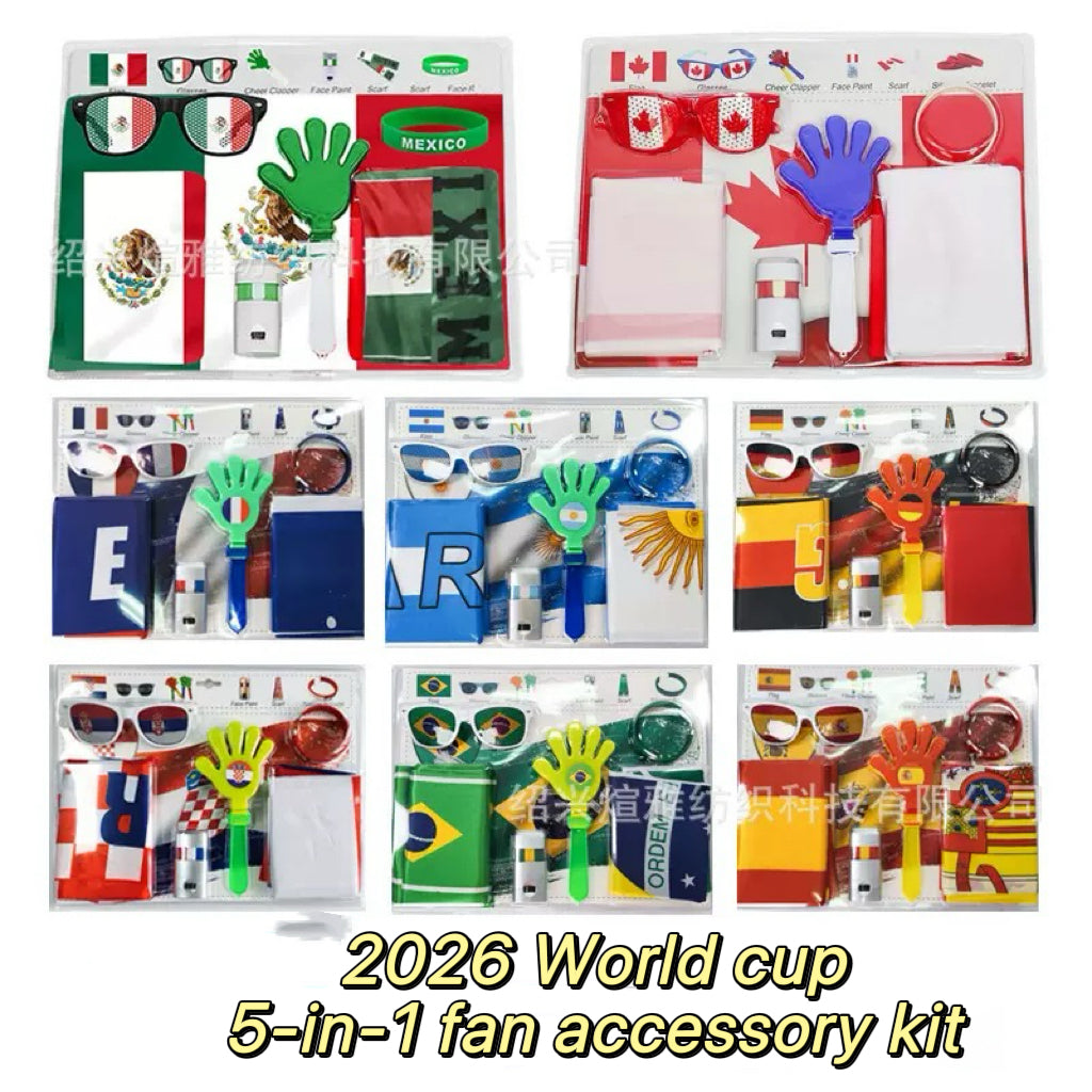 2026 World Cup 5-in-1 Fan Accessory Kit | Soccer Cheer Set with Flag, Face Paint, Glasses, Clapper & Bracelet | Ultimate Match Day Supporter Pack