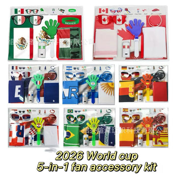 2026 World Cup 5-in-1 Fan Accessory Kit | Soccer Cheer Set with Flag, Face Paint, Glasses, Clapper & Bracelet | Ultimate Match Day Supporter Pack