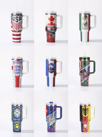 2026 World Cup 40oz Tumbler with Handle | National Team Insulated Travel Mug | Soccer Fan Stainless Steel Car Cup with Straw
