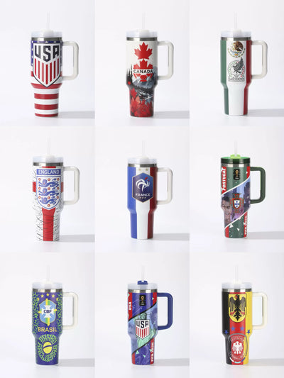 2026 World Cup 40oz Tumbler with Handle | National Team Insulated Travel Mug | Soccer Fan Stainless Steel Car Cup with Straw