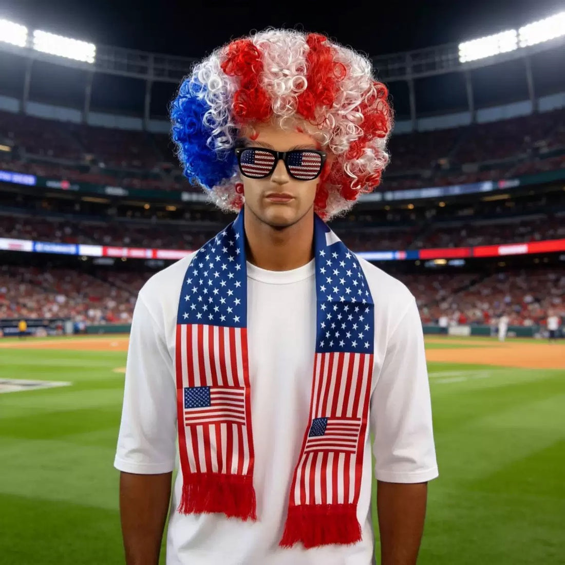 2026 World Cup Crazy Fan Kit | Afro Wig and Double-Sided Soccer Scarf Set