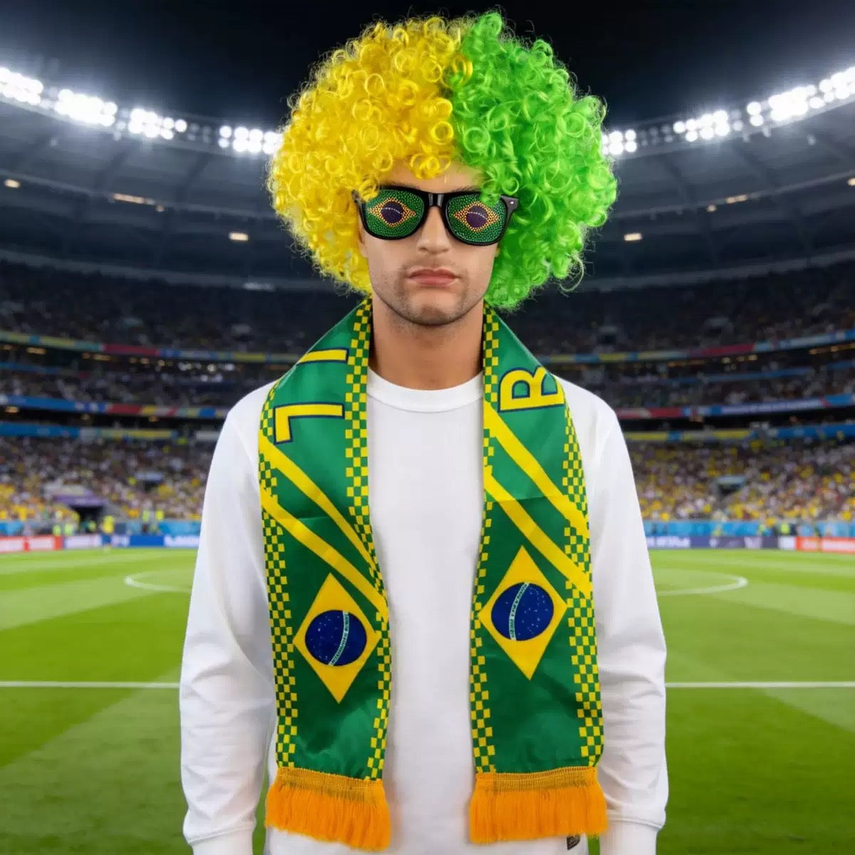 2026 World Cup Crazy Fan Kit | Afro Wig and Double-Sided Soccer Scarf Set
