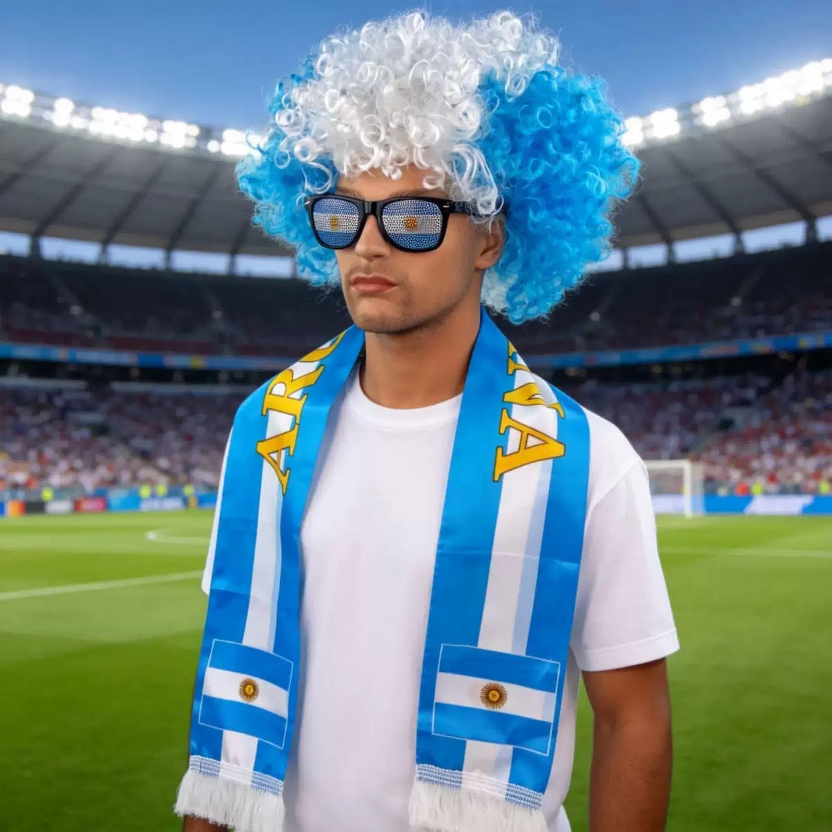 2026 World Cup Crazy Fan Kit | Afro Wig and Double-Sided Soccer Scarf Set