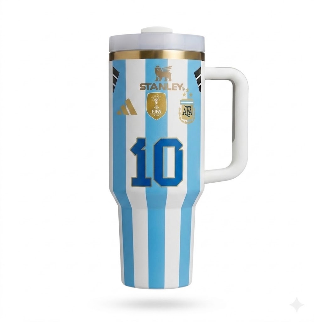 Messi Argentina Stanley Style Tumbler | 40oz Blue and White Striped Insulated Quencher