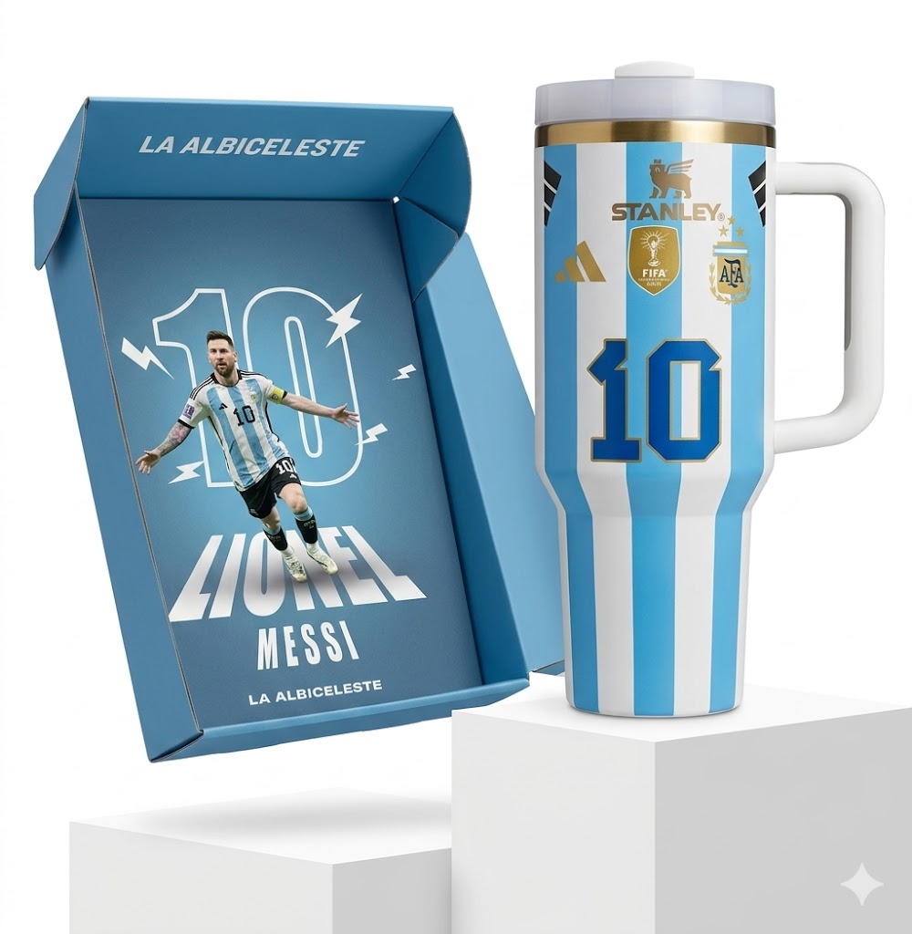 Messi Argentina Stanley Style Tumbler | 40oz Blue and White Striped Insulated Quencher