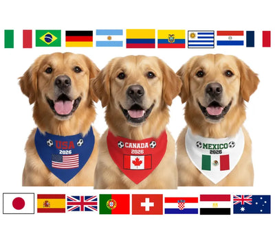 World Soccer 2026 Dog Bandana, Custom Countries Pet Bandana, Over the Collar Soccer Fan Dog Accessory